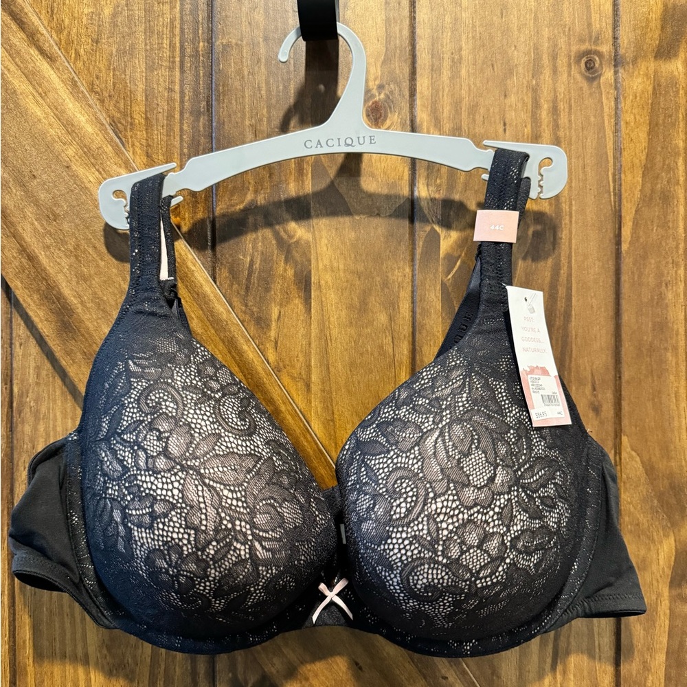 Cacique Cotton Boost Plunge Bra With Lace, 44C - Picture 2 of 4